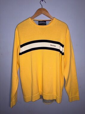 Tommy Hilfiger Yellow Crewneck Sweater with Contrast Stripes